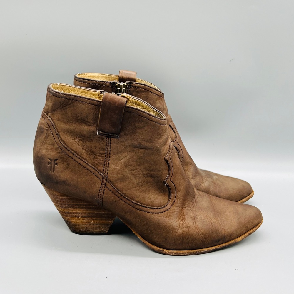 Frye Boots Womens 9 Brown Leather Reina Western Ankle Pointed Toe Zip Shoes